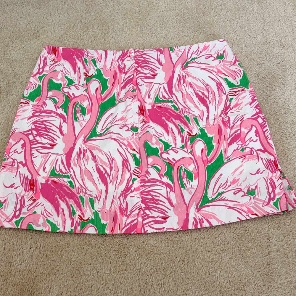 Lilly Pulitzer Pink & Green Flamingo Marigold skort with White Trim, 2, NWT - Picture 6 of 8